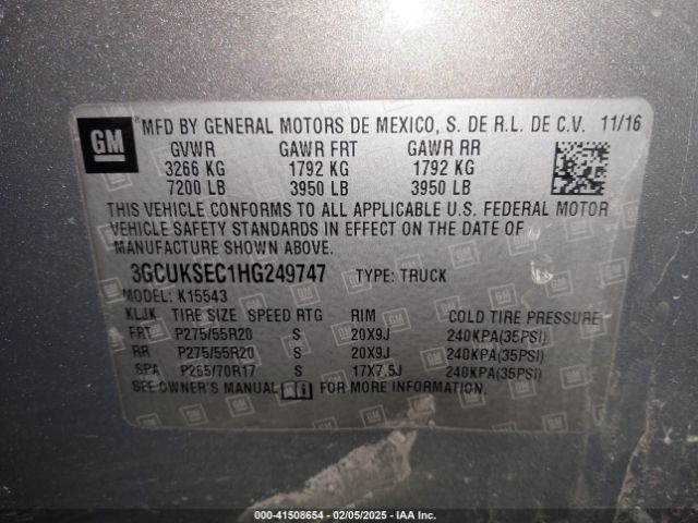 3GCUKSEC1HG249747 Chevrolet Silverado 1500 1lz