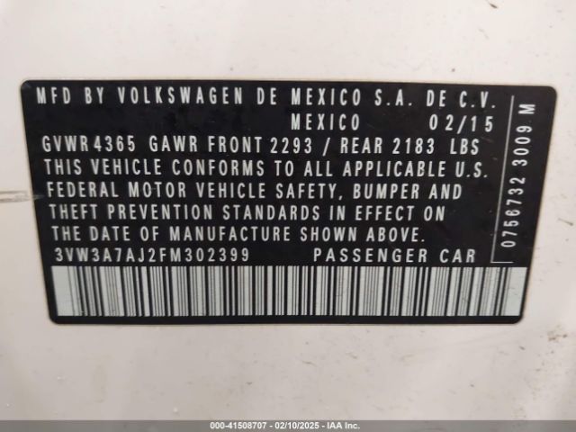 3VW3A7AJ2FM302399 Volkswagen Jetta 2.0l Tdi Sel