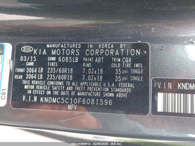 KNDMC5C10F6081596 KIA Sedona Sx