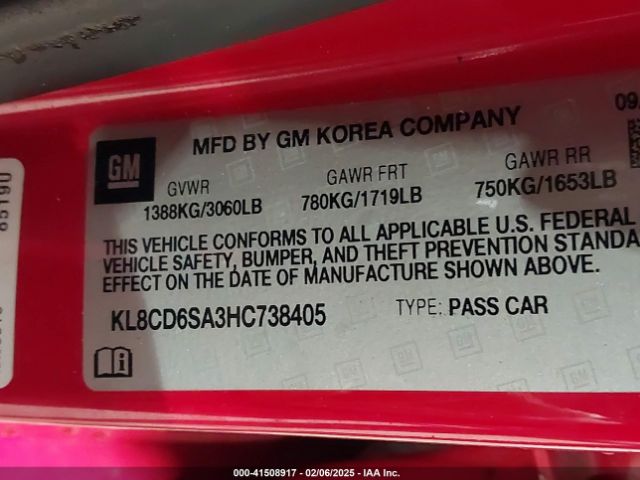 KL8CD6SA3HC738405 Chevrolet Spark 1lt Cvt