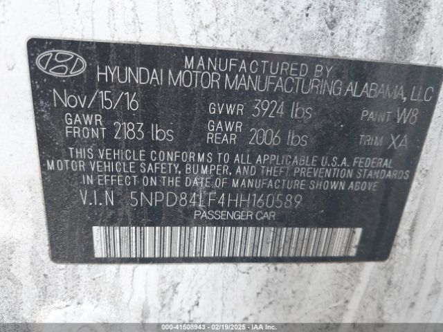 5NPD84LF4HH160589 Hyundai Elantra Value Edition