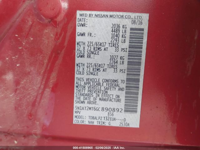 5N1AT2MT6GC890892 Nissan ROGUE S