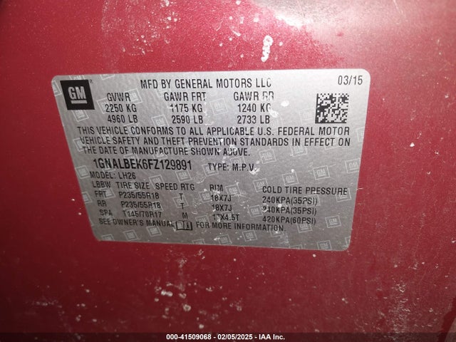 1GNALBEK6FZ129891 Chevrolet EQUINOX 1LT