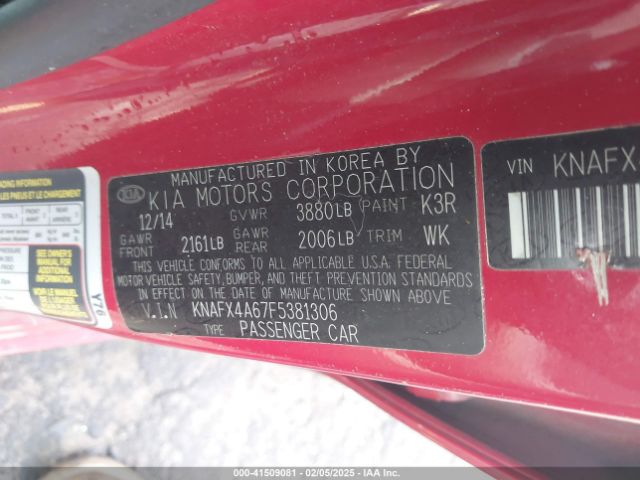 KNAFX4A67F5381306 KIA FORTE LX