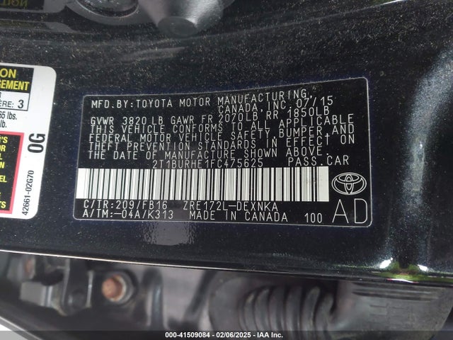 Toyota COROLLA LE 2015 2T1BURHE1FC475625 Image 9