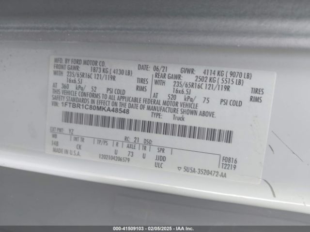 1FTBR1C80MKA48548 Ford Transit-250