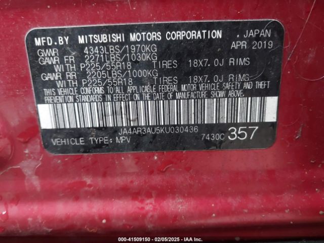 2019 MITSUBISHI OUTLANDER SPORT JA4AR3AU5KU030436 Photo 8
