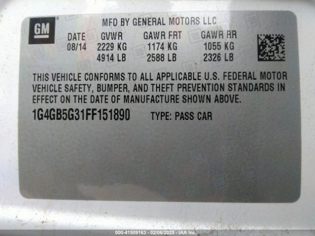 1G4GB5G31FF151890 Buick Lacrosse Leather