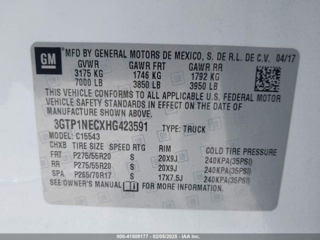 3GTP1NECXHG423591 GMC Sierra 1500 Slt