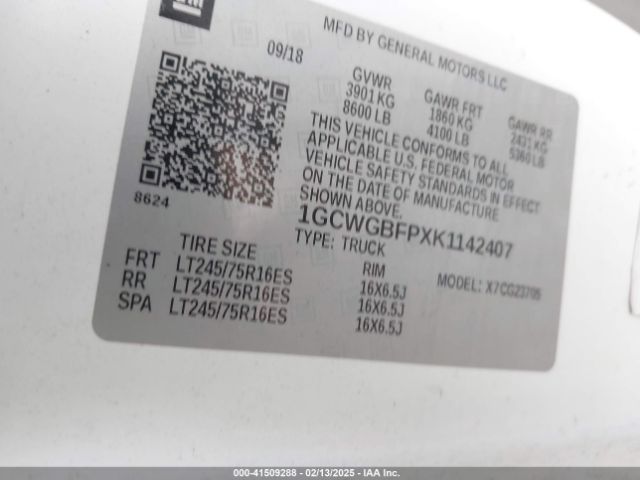 1GCWGBFPXK1142407 Chevrolet Express 2500 Work Van