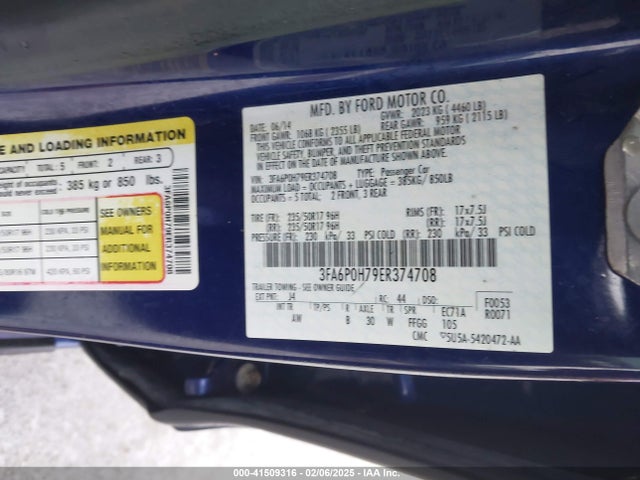 Ford FUSION SE 2014 3FA6P0H79ER374708 Image 9