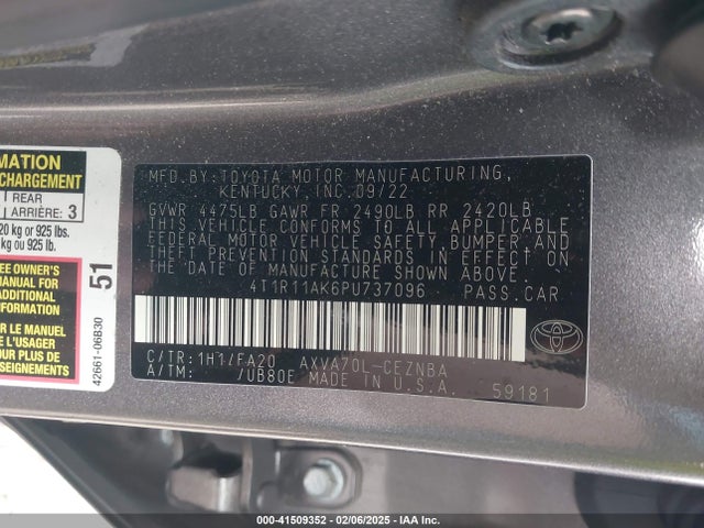 4T1R11AK6PU737096 Toyota CAMRY LE