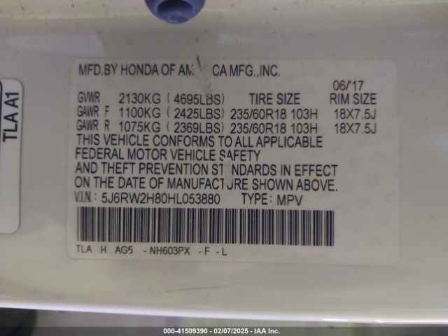 5J6RW2H80HL053880 Honda Cr-v Ex-l/ex-l Navi