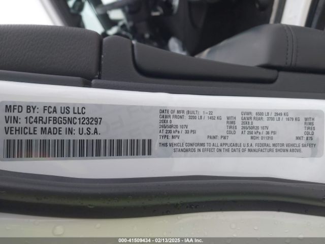 1C4RJFBG5NC123297 Jeep Grand Cherokee Wk Limited 4x4