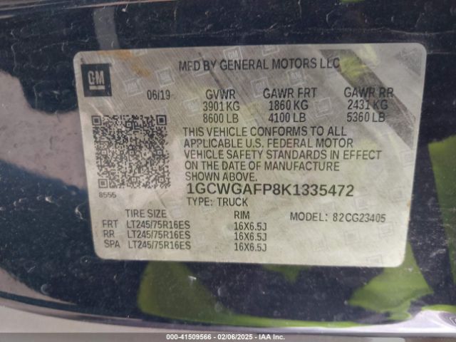 1GCWGAFP8K1335472 Chevrolet Express 2500 Work Van