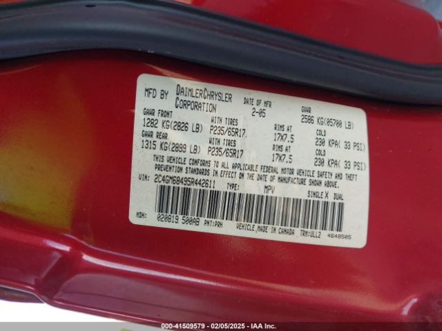 2005 CHRYSLER PACIFICA 2C4GM68495R442611 Photo 8