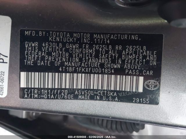 4T1BF1FKXFU001854 Toyota CAMRY SE