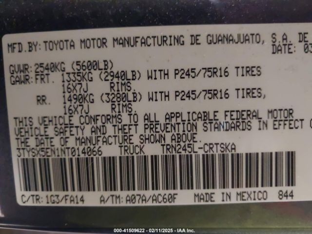 3TYSX5EN1NT014066 Toyota Tacoma Sr