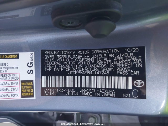 Toyota COROLLA LE 2021 JTDEPMAE8MJ147248 Image 9