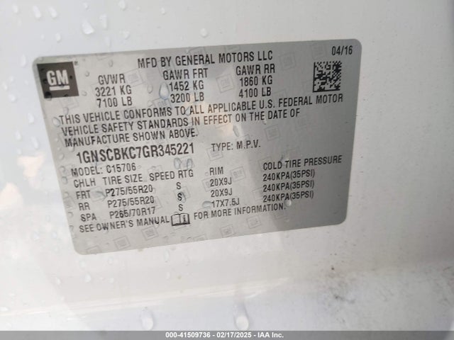 Chevrolet Tahoe Lt 2016 1GNSCBKC7GR345221 Image 9