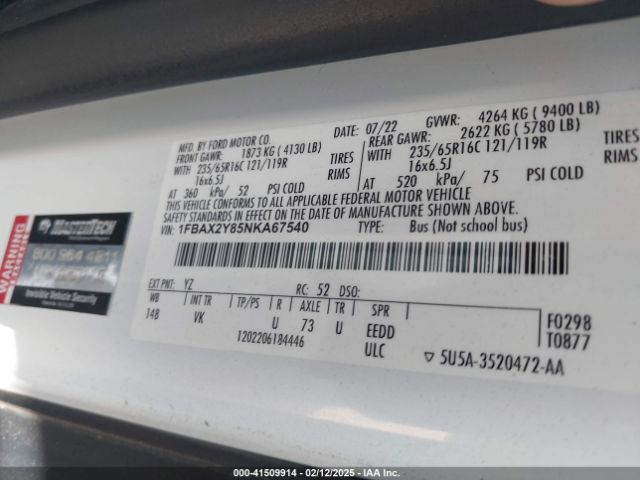 1FBAX2Y85NKA67540 Ford Transit-350 Passenger Van Xl