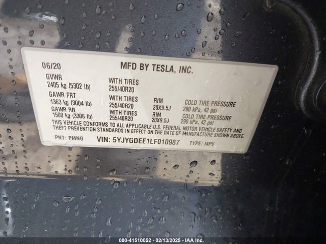 2020 TESLA MODEL Y 5YJYGDEE1LF010987 Photo 8