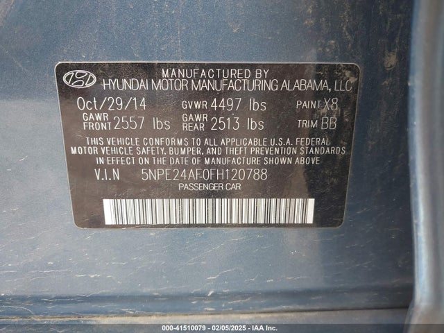 Hyundai SONATA SE 2015 5NPE24AF0FH120788 Image 9