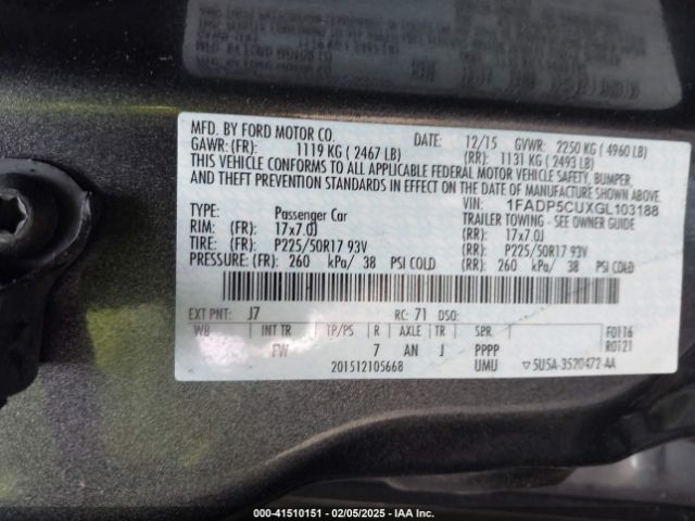 1FADP5CUXGL103188 Ford C-max Energi Sel