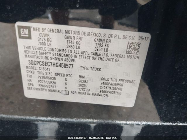 3GCPCSEC7HG450577 Chevrolet Silverado 1500 1lz