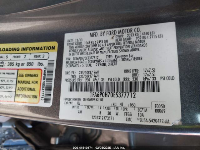 1FA6P0H70E5377712 Ford FUSION SE