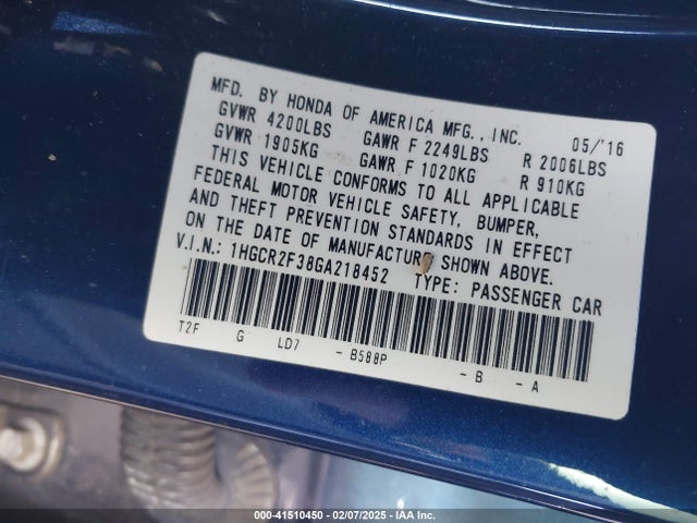 1HGCR2F38GA218452 Honda ACCORD LX