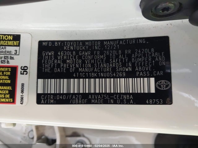 4T1C11BK1NU054269 Toyota Camry Le Awd