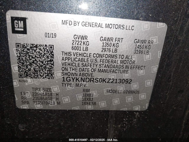 1GYKNDRS0KZ213092 Cadillac XT5 LUXURY
