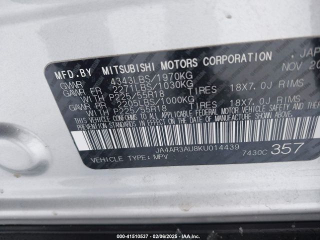 2019 MITSUBISHI OUTLANDER SPORT JA4AR3AU8KU014439 Photo 8