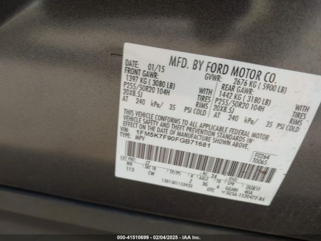 1FM5K7F90FGB71681 Ford Explorer Limited