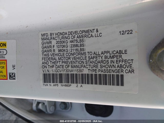 1HGCV1F30NA115397 Honda Accord Sport