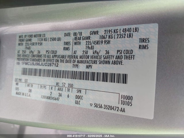 1FMCU9J96JUD28712 Ford Escape Titanium