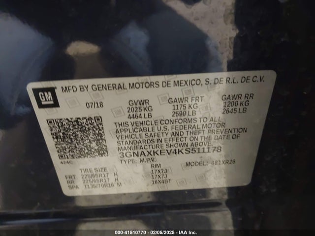 Chevrolet EQUINOX LT 2019 3GNAXKEV4KS511178 Image 9