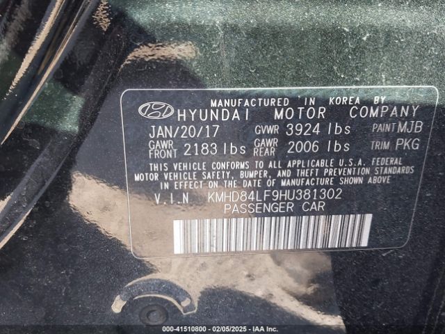 KMHD84LF9HU381302 Hyundai ELANTRA SE