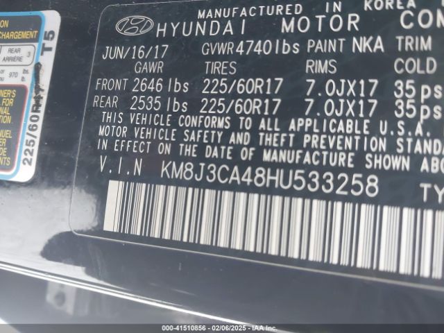 KM8J3CA48HU533258 Hyundai Tucson Se Plus