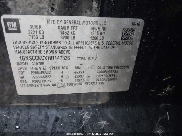 1GNSCCKCXHR147336 Chevrolet Tahoe Premier