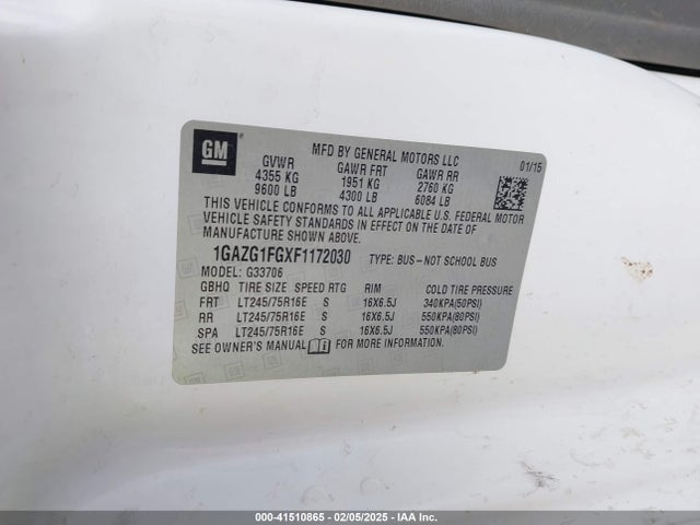 1GAZG1FGXF1172030 Chevrolet Express 3500 Lt