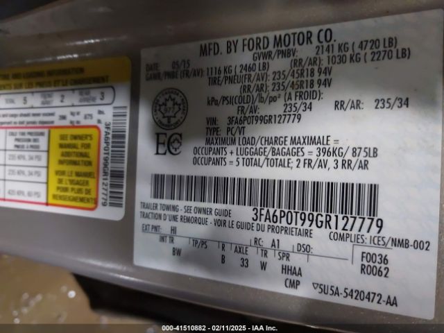 3FA6P0T99GR127779 Ford FUSION SE