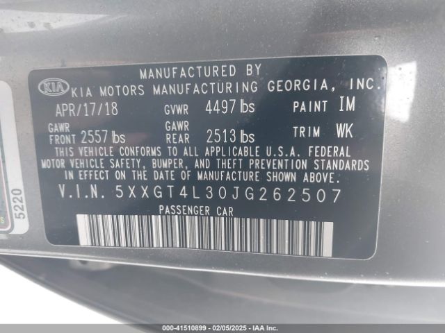 5XXGT4L30JG262507 KIA Optima Lx