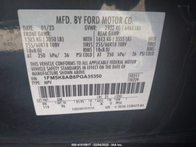1FM5K8AB8PGA35350 Ford Police Interceptor