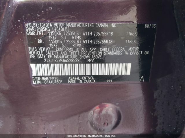 2T3JFREV4GW528528 Toyota RAV4 SE