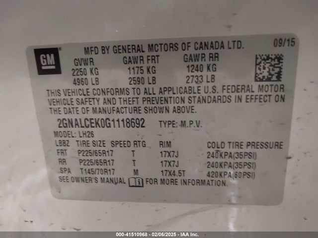 Chevrolet EQUINOX LT 2016 2GNALCEK0G1118692 Image 9