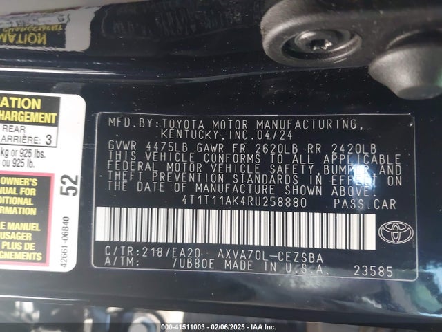 4T1T11AK4RU258880 Toyota CAMRY SE