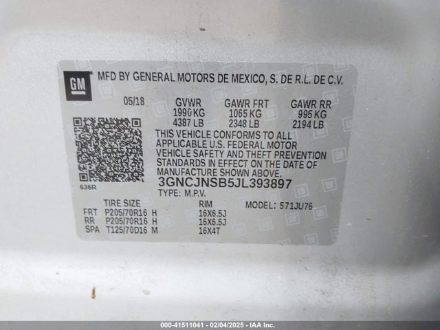 Chevrolet TRAX LS 2018 3GNCJNSB5JL393897 Image 9