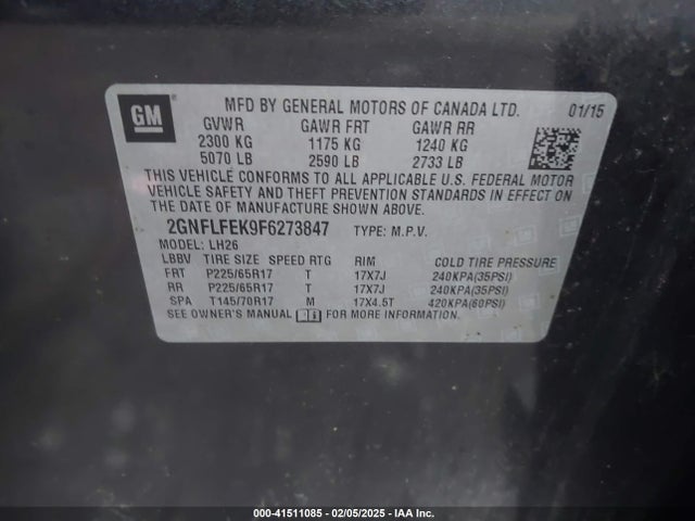 Chevrolet EQUINOX 1LT 2015 2GNFLFEK9F6273847 Image 9